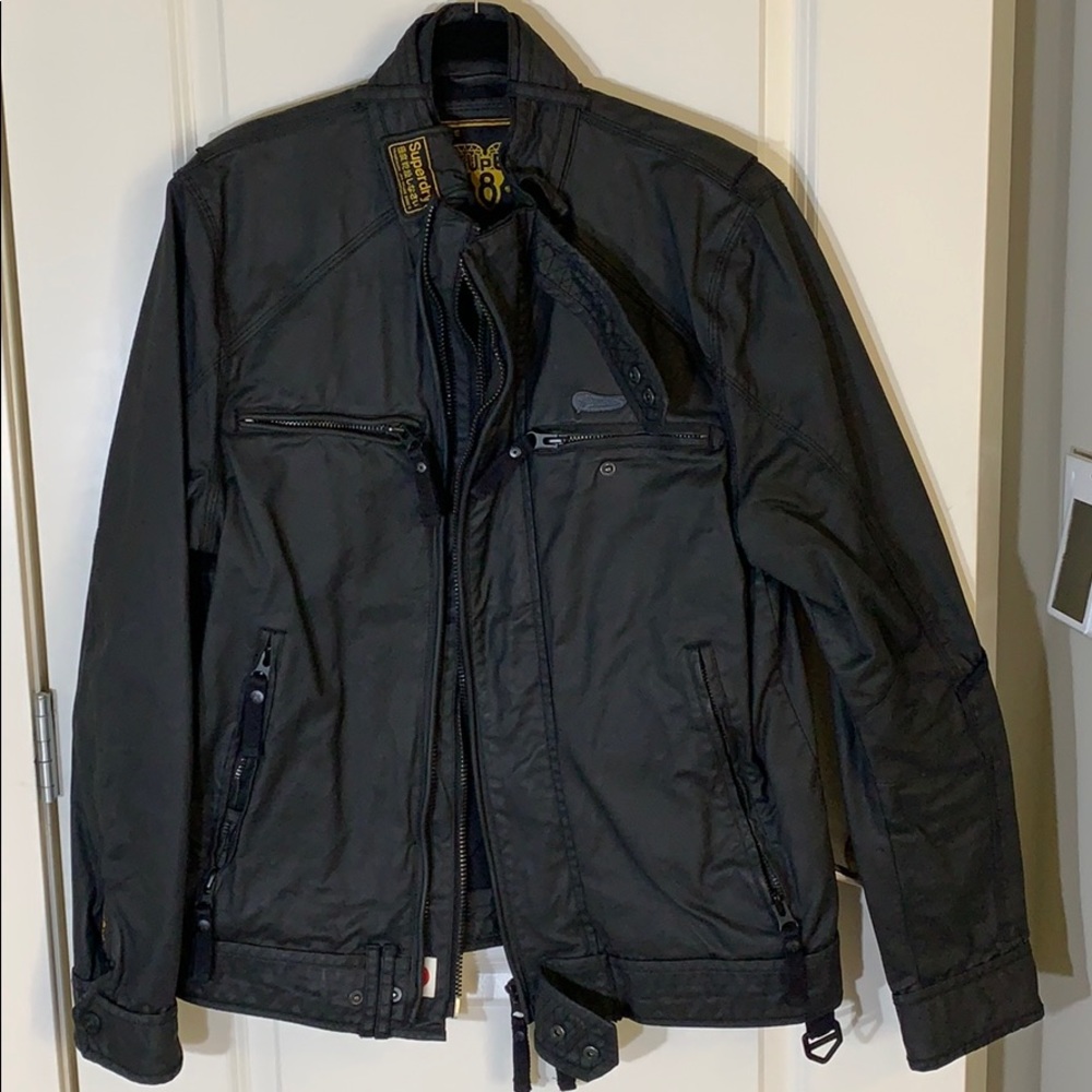 Superdry Black Waxed Motorcycle Jacket